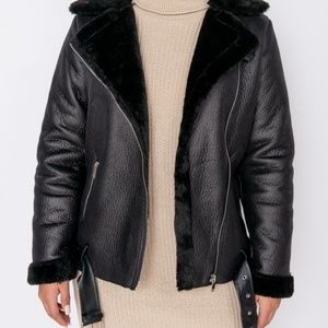 Faux Leather Black Shearling jacket